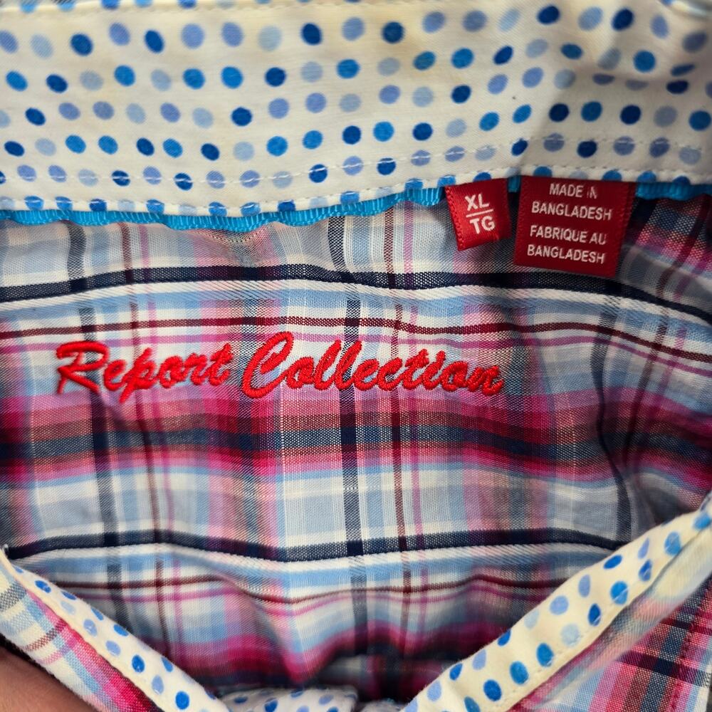 Report Collection Red Plaid Stripe Button Down Sh… - image 7